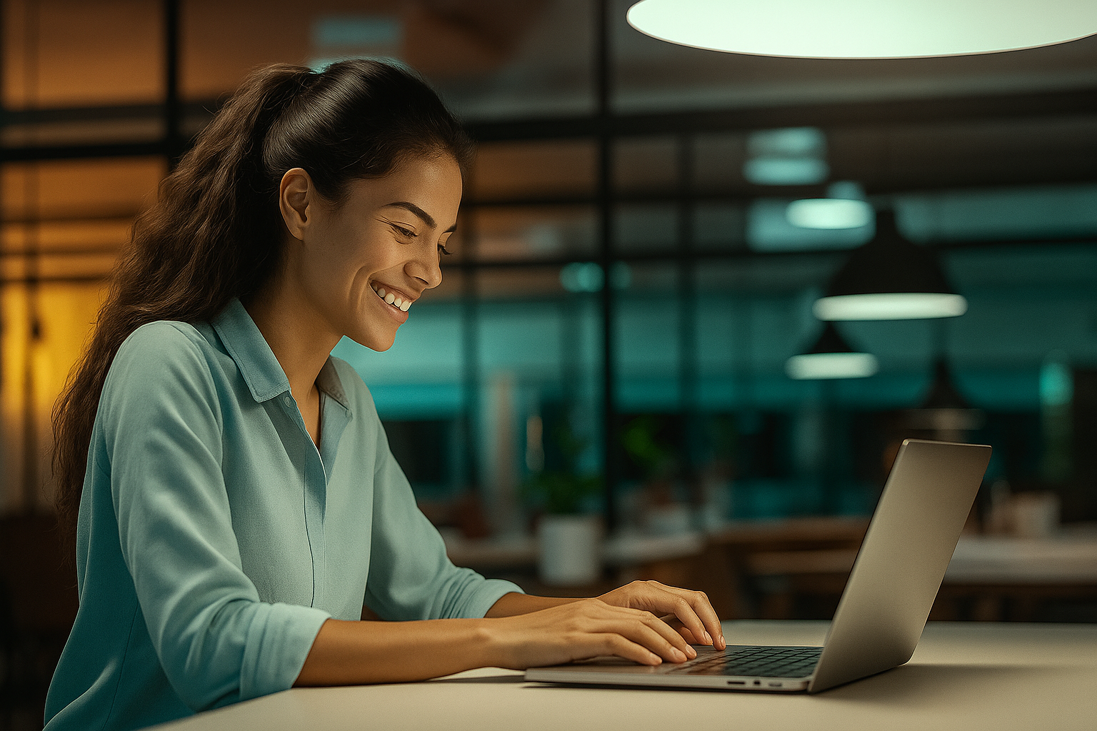 Profissional feliz utilizando certificado digital no escritório